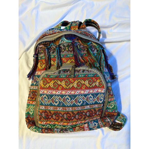 Handmade Tapestry Backpack Boho Woven Multicolor Tribal Bag Festival Pakistan - Picture 1 of 4